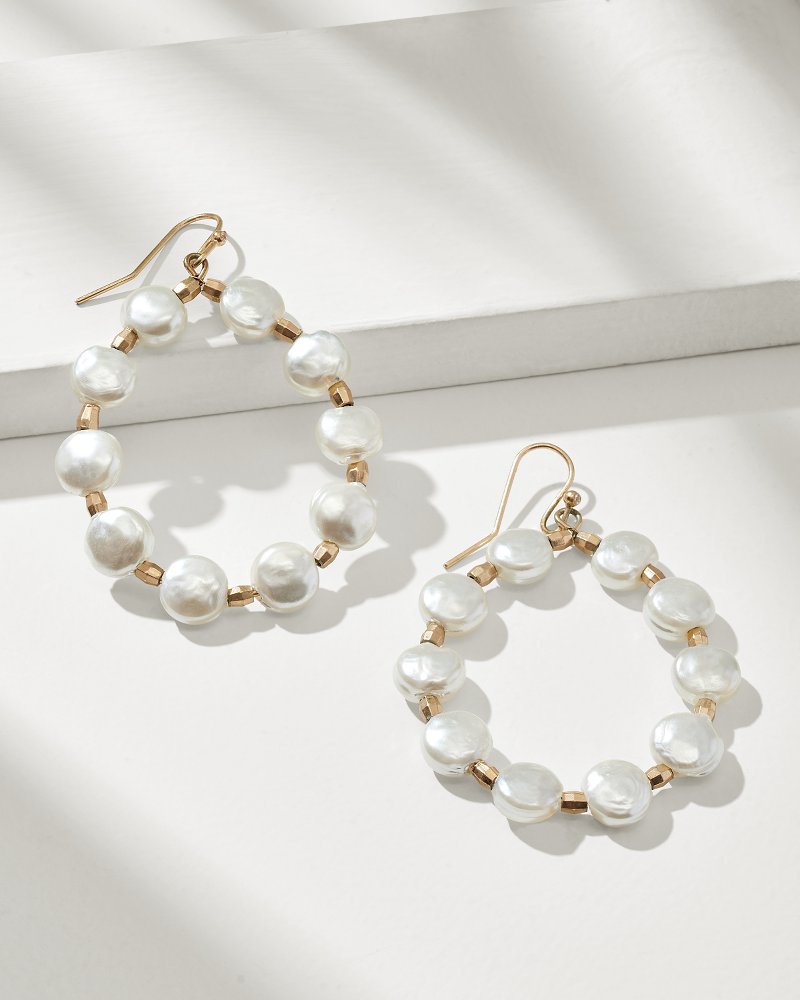 Coastal Treasure Pearl Drop Hoop Earrings