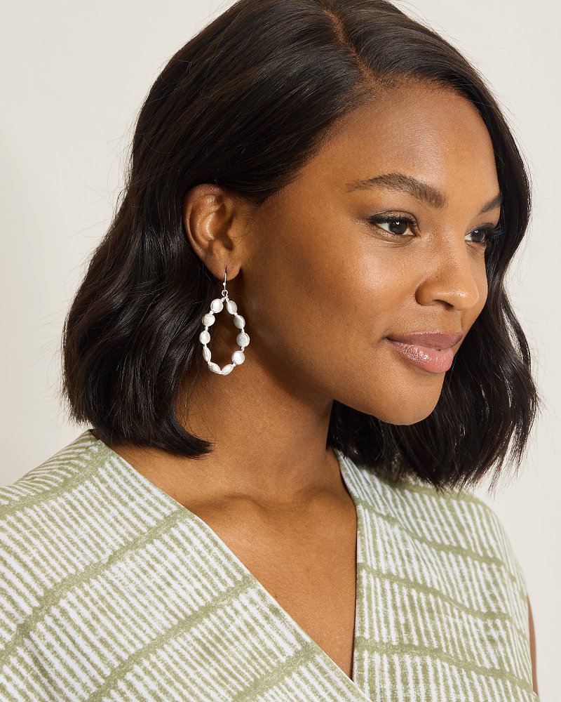 Thumbnail for Silver Coast Pearl Drop Hoop Earrings