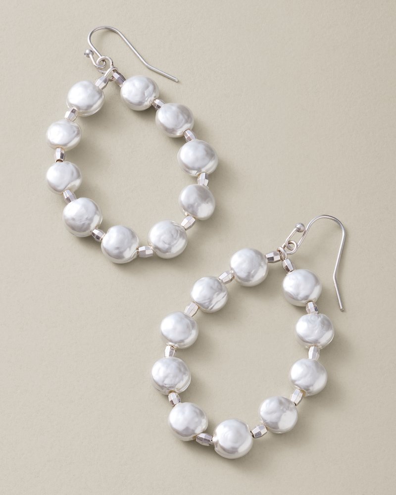 Silver Coast Pearl Drop Hoop Earrings