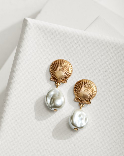 Seaside Shell and Pearl Drop Earrings