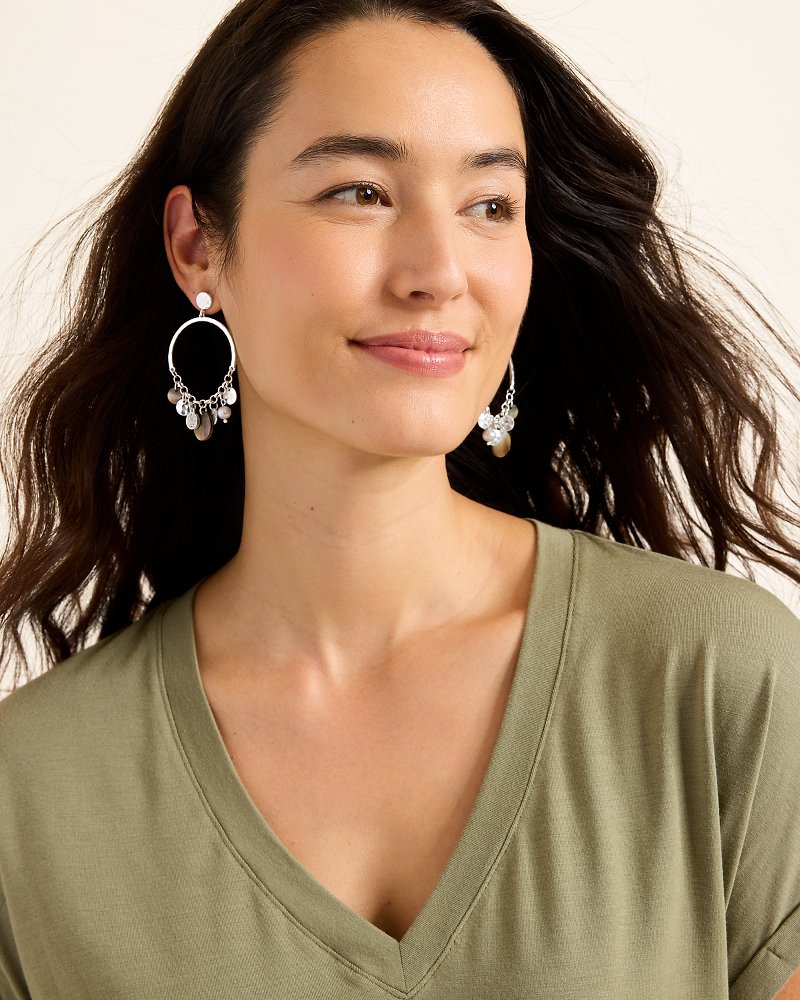 Marco Island Shell and Mother of Pearl Drop Hoop Earrings