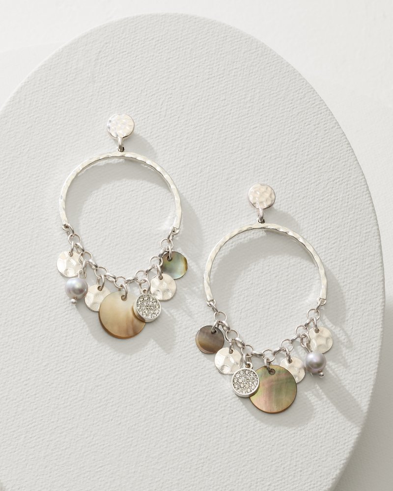 Marco Island Shell and Mother of Pearl Drop Hoop Earrings