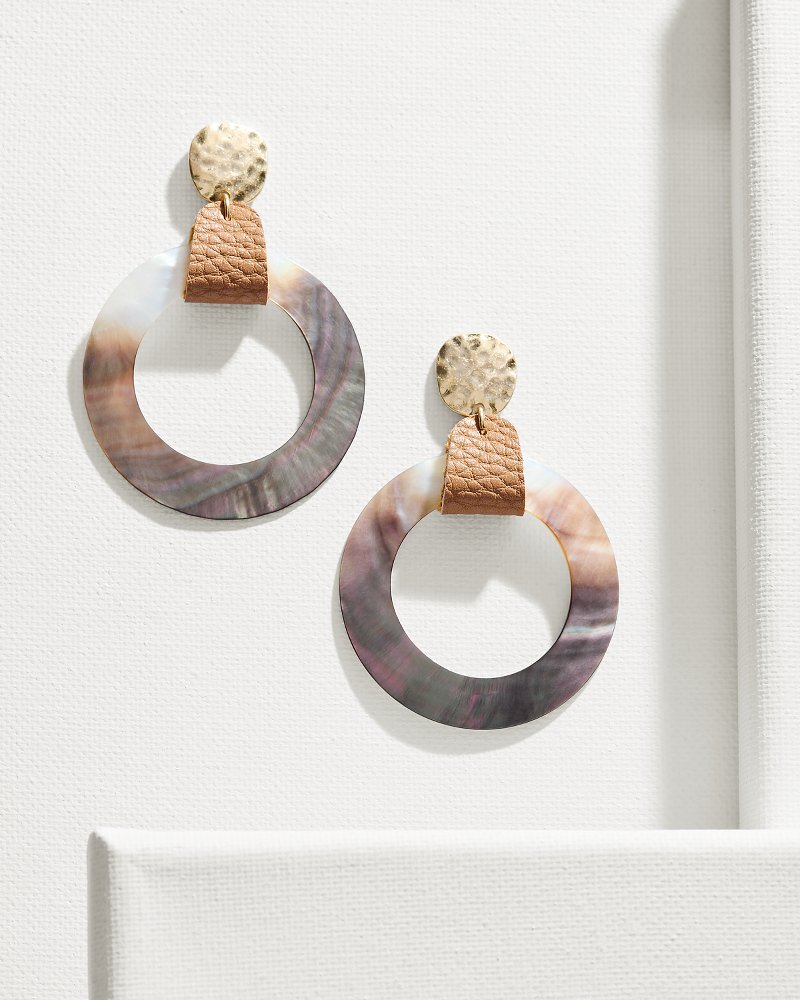 Indigo Shore Grey Shell Drop Hoop Earrings