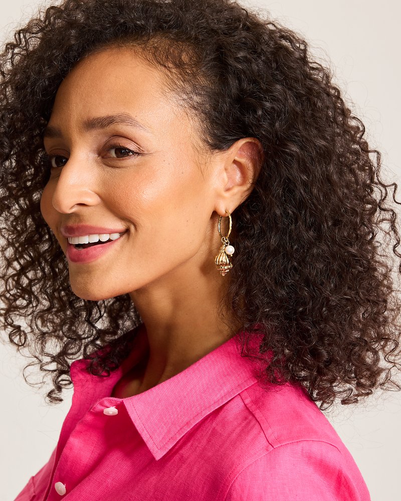 Gold Coast Shell & Pearl Drop Hoop Earrings