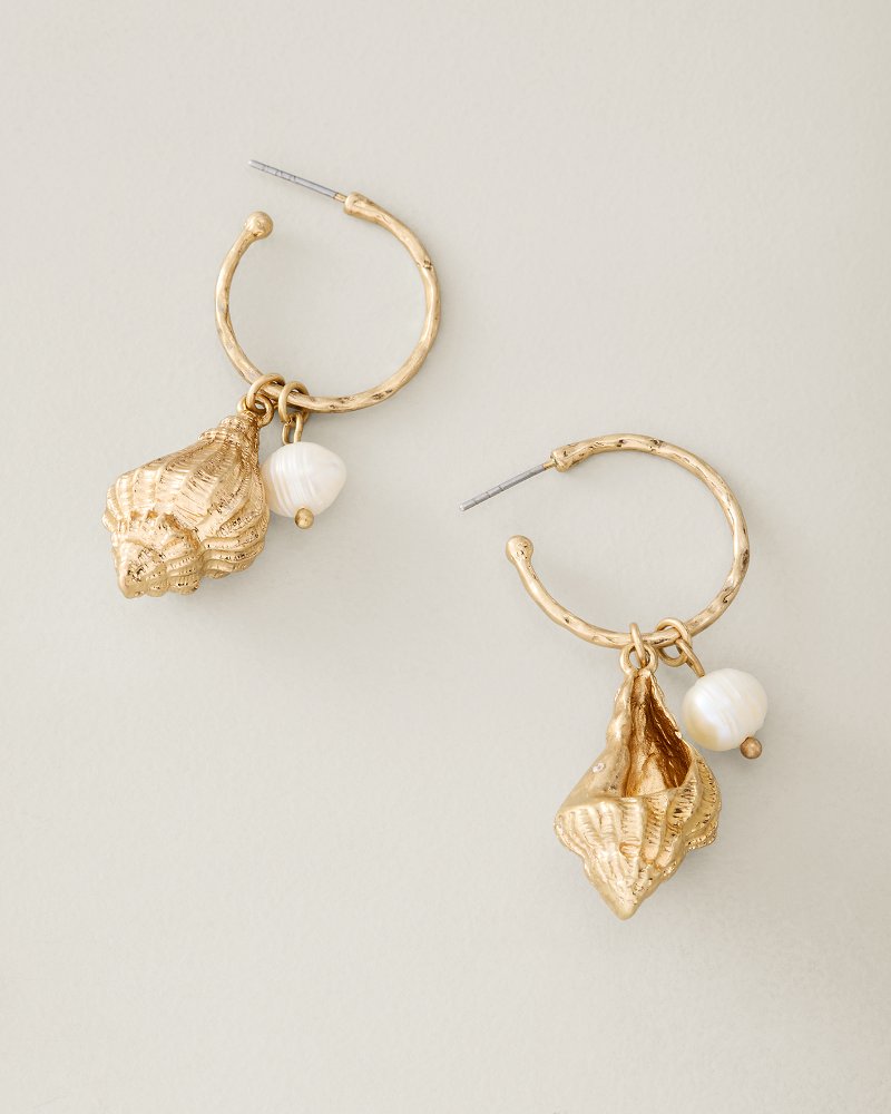 Gold Coast Shell & Pearl Drop Hoop Earrings