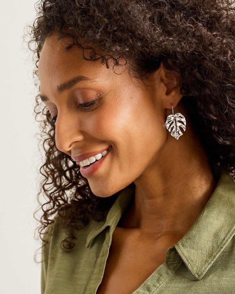 Silver Coast Monstera Statement Earrings