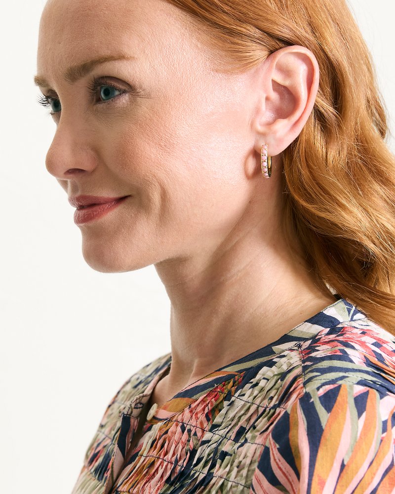 Hibiscus Bliss Rose Stone Hoop Earrings