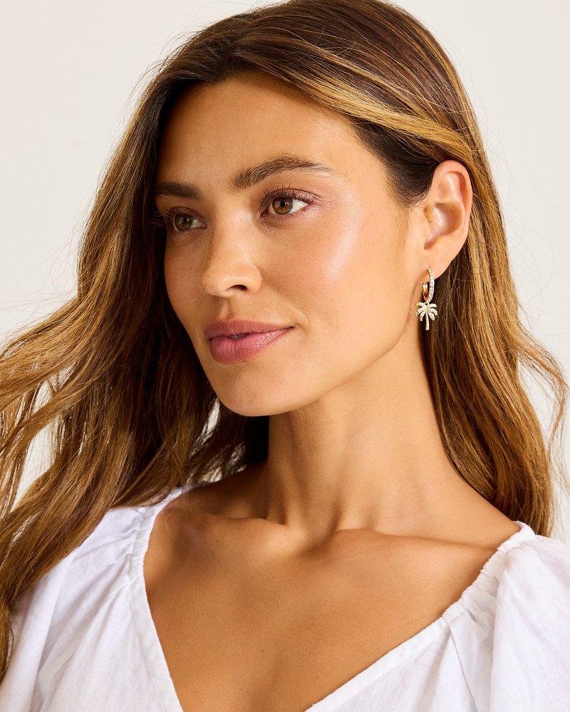 Hibiscus Charm Palm Tree Hoop Earrings