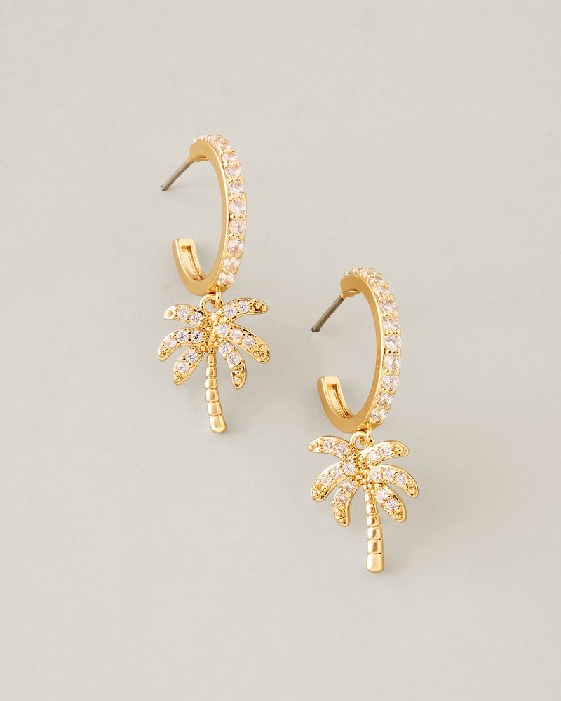 Hibiscus Charm Palm Tree Hoop Earrings
