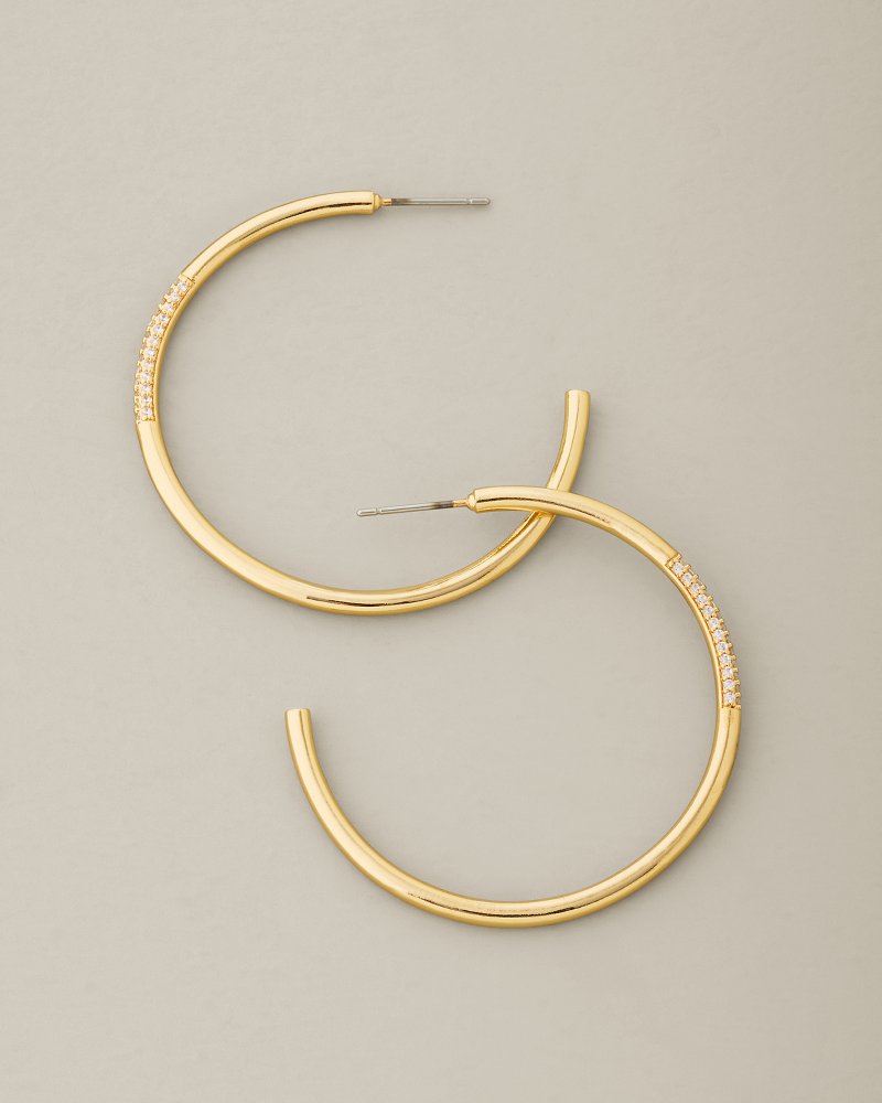 Hibiscus Charm Crystal Hoop Earrings