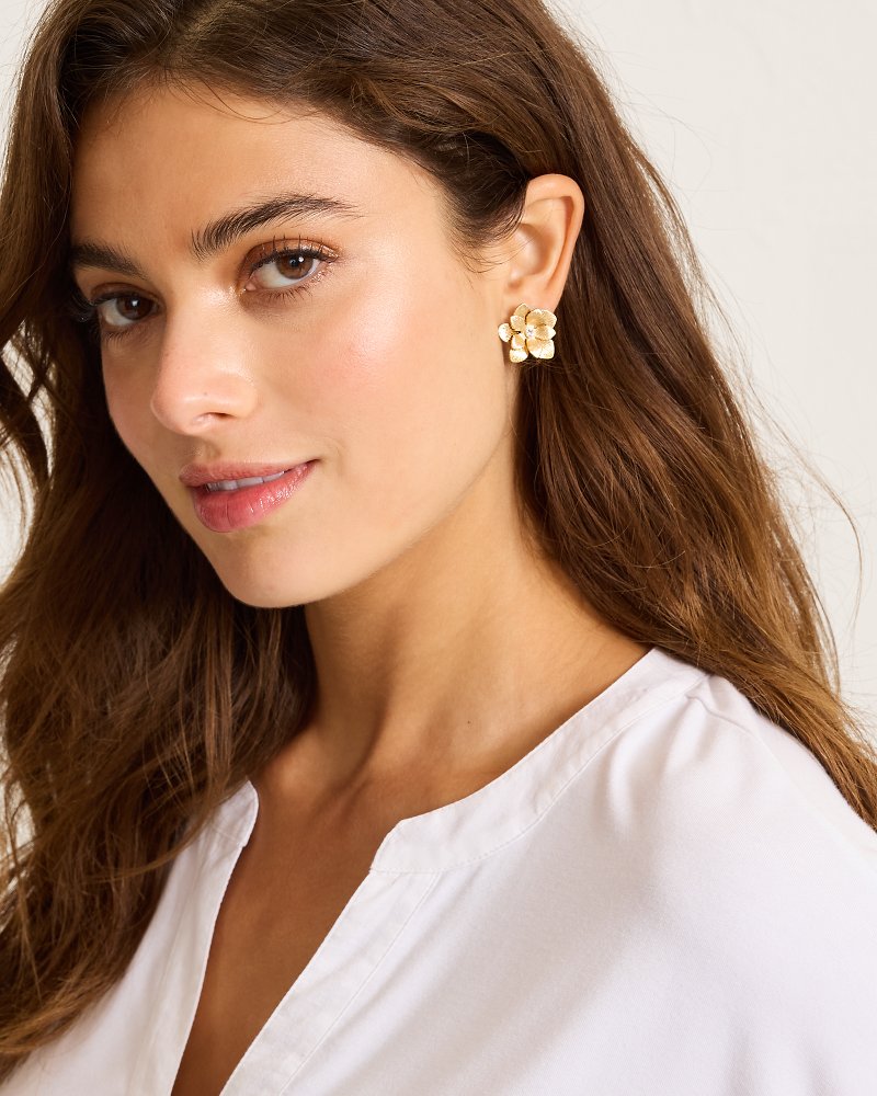 Hibiscus Charm Layered Flower Stud Earrings