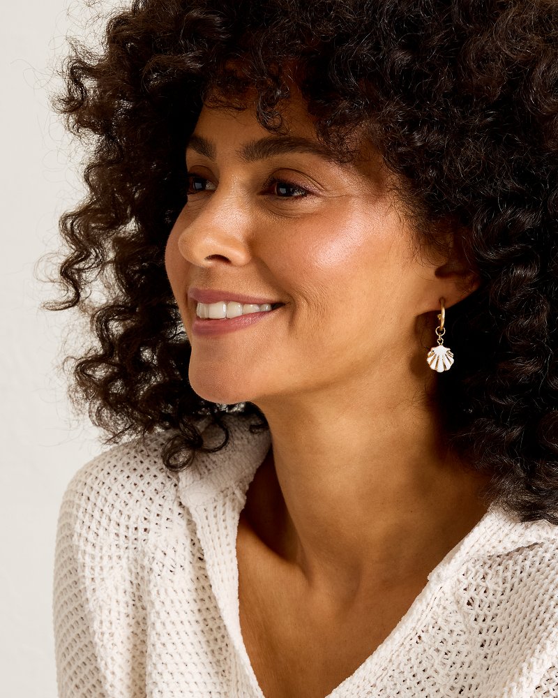 Celestial Sea Mother of Pearl & Shell Charm Hoop Earrings