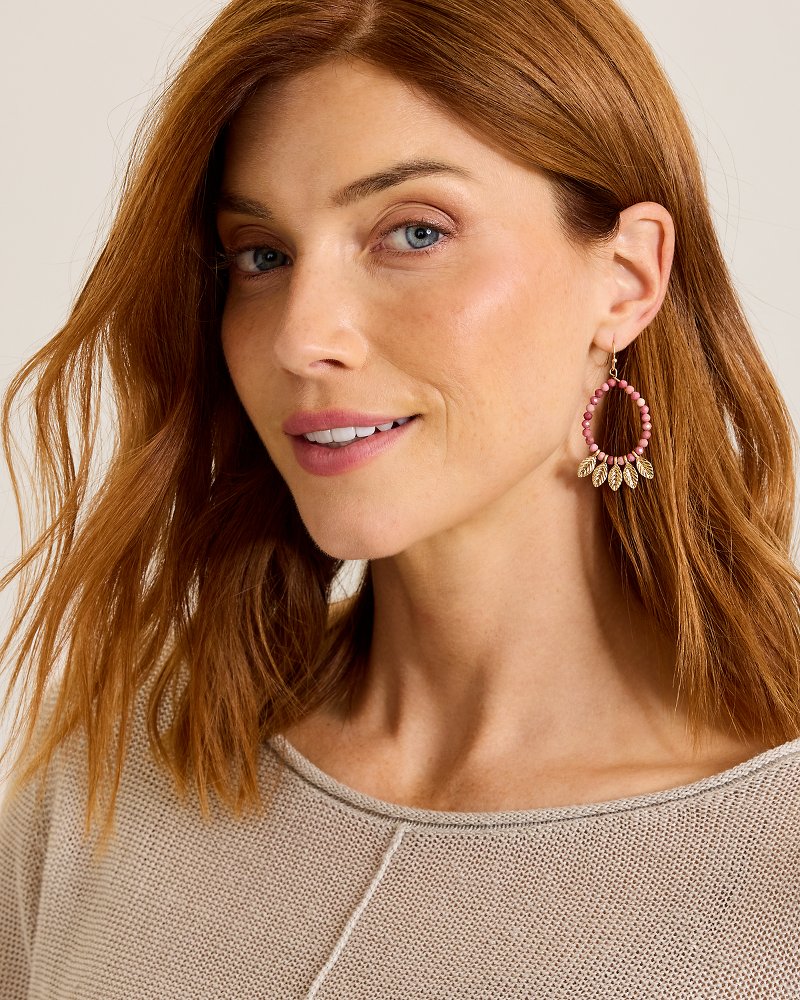 Flora Palms Leaf Drop Hoop Earrings