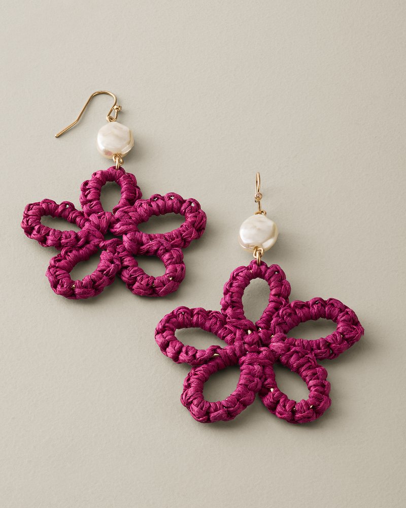Vida Bahama Flower Raffia Drop Earrings