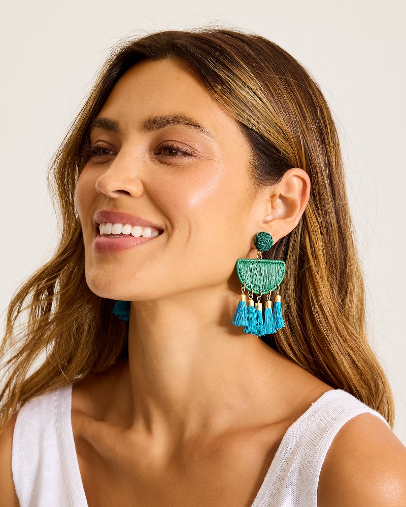 Vida Bahama Raffia Half-Moon Tassel Earrings