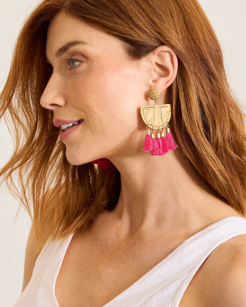 Vida Bahama Raffia Half-Moon Tassel Earrings