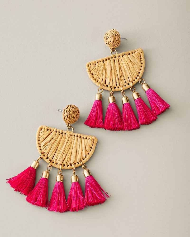 Vida Bahama Raffia Half-Moon Tassel Earrings