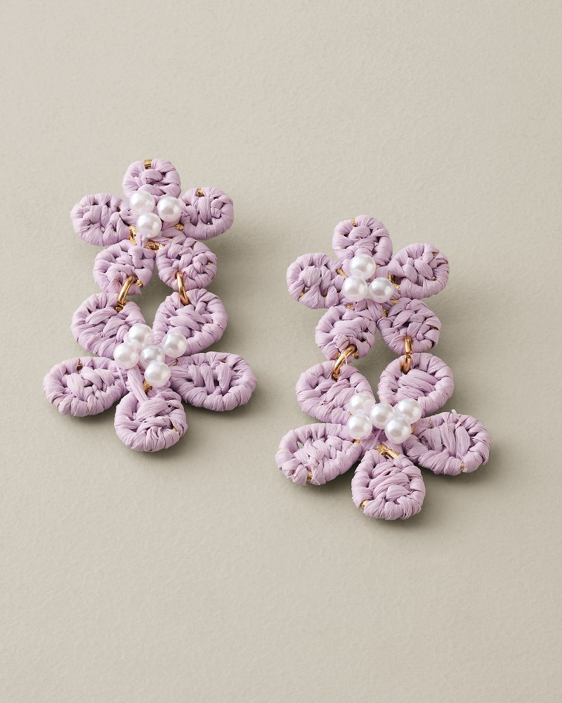 Vida Bahama Raffia & Pearl Flower Drop Earrings