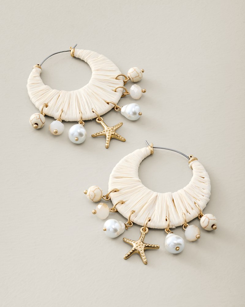 Coastal Fronds Beaded Raffia Hoop Earrings