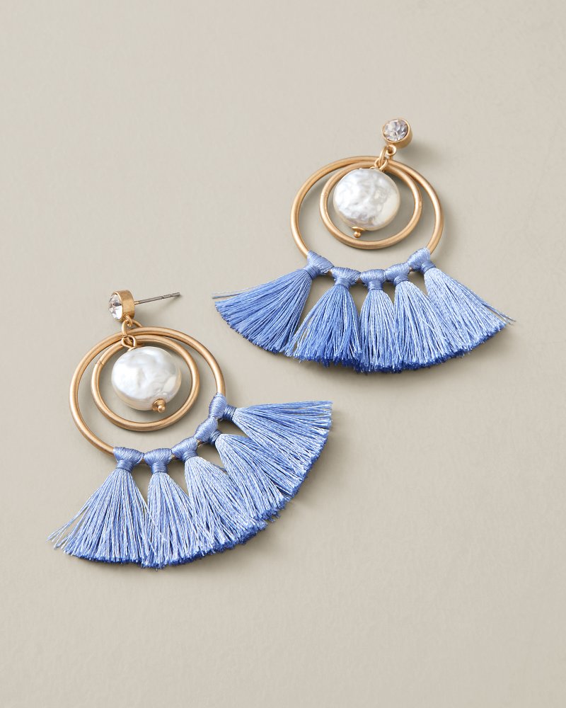 Sunset Tides Tassel Pearl Statement Earrings