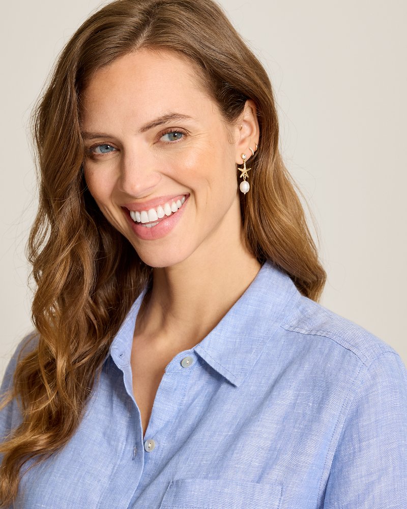 Sunset Tides Starfish Pearl Drop Earrings
