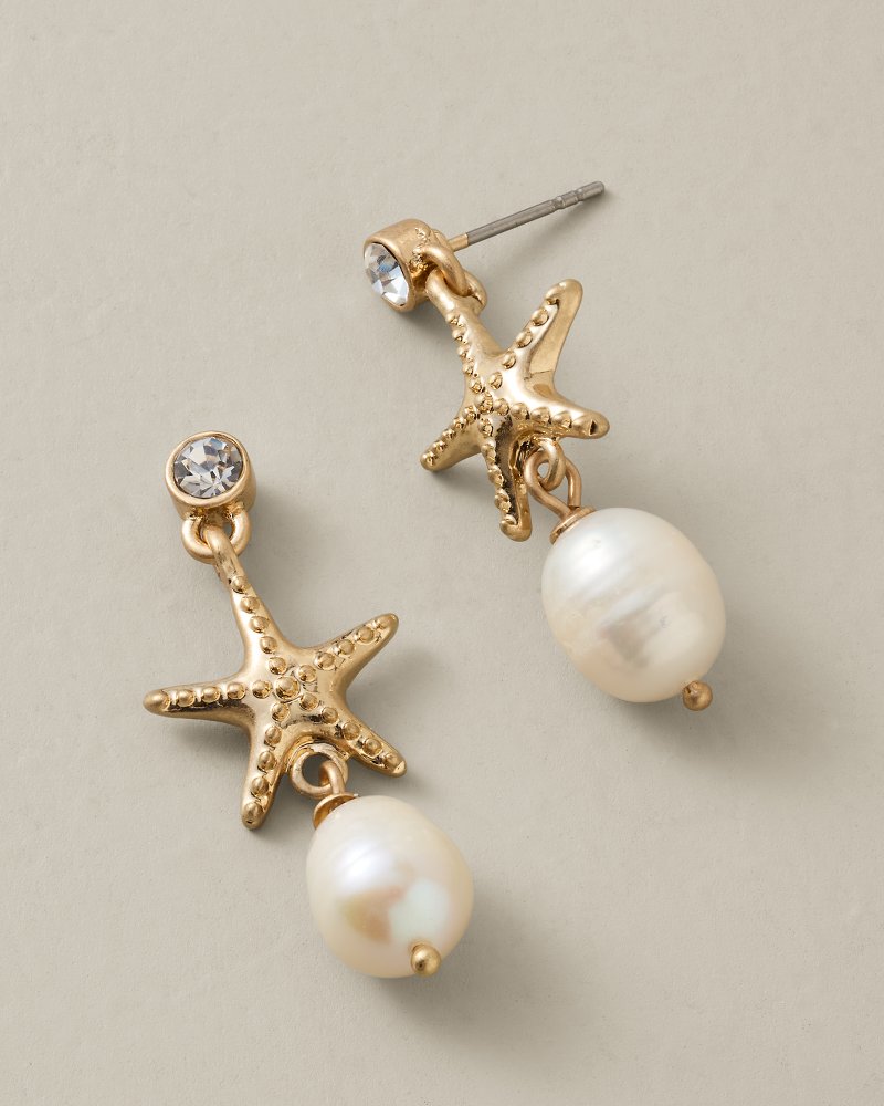 Sunset Tides Starfish Pearl Drop Earrings