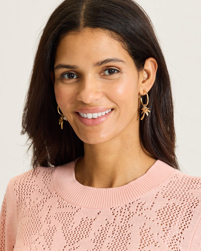 Sunset Tides Palm Tree Charm Hoop Earrings