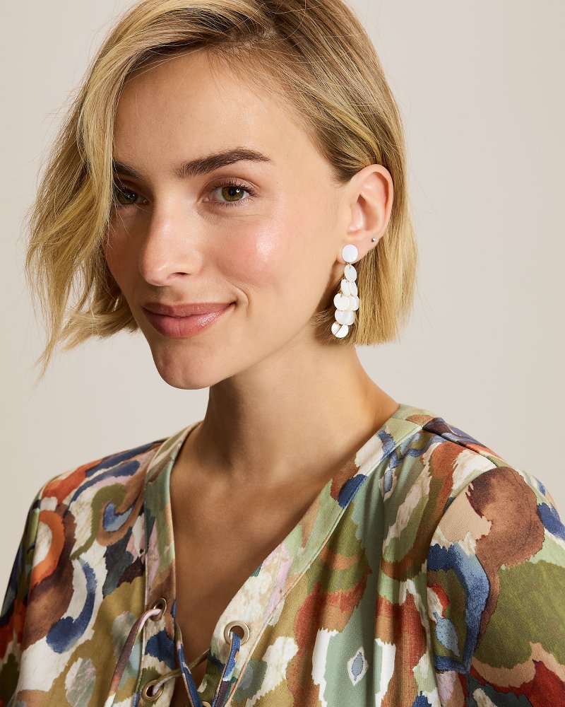 Ocean Blossom Mother of Pearl Disc Kite Earrings