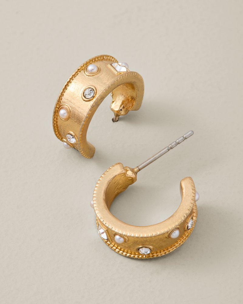 Midnight Cove Pearl & Stone Hoop Earrings