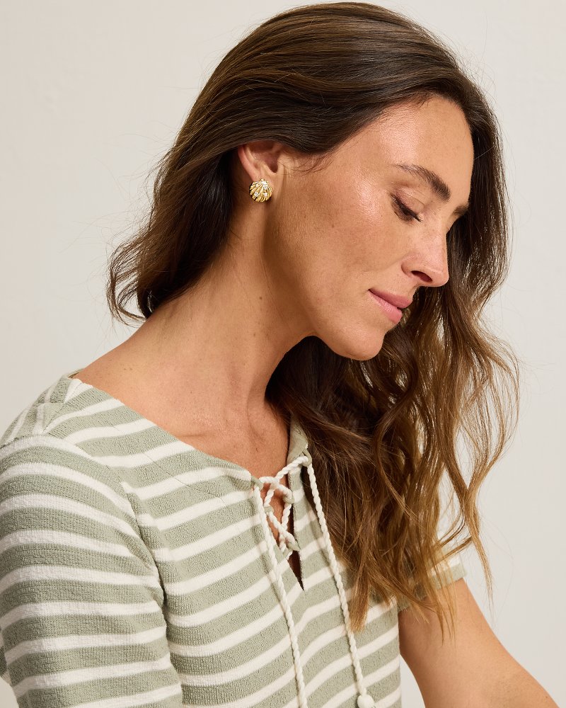 Palm Garden Pearl & Stone Shell Stud Earrings
