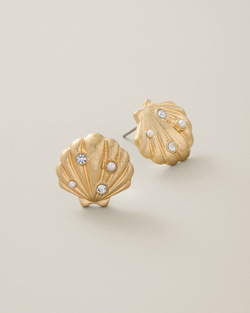 Palm Garden Pearl & Stone Shell Stud Earrings