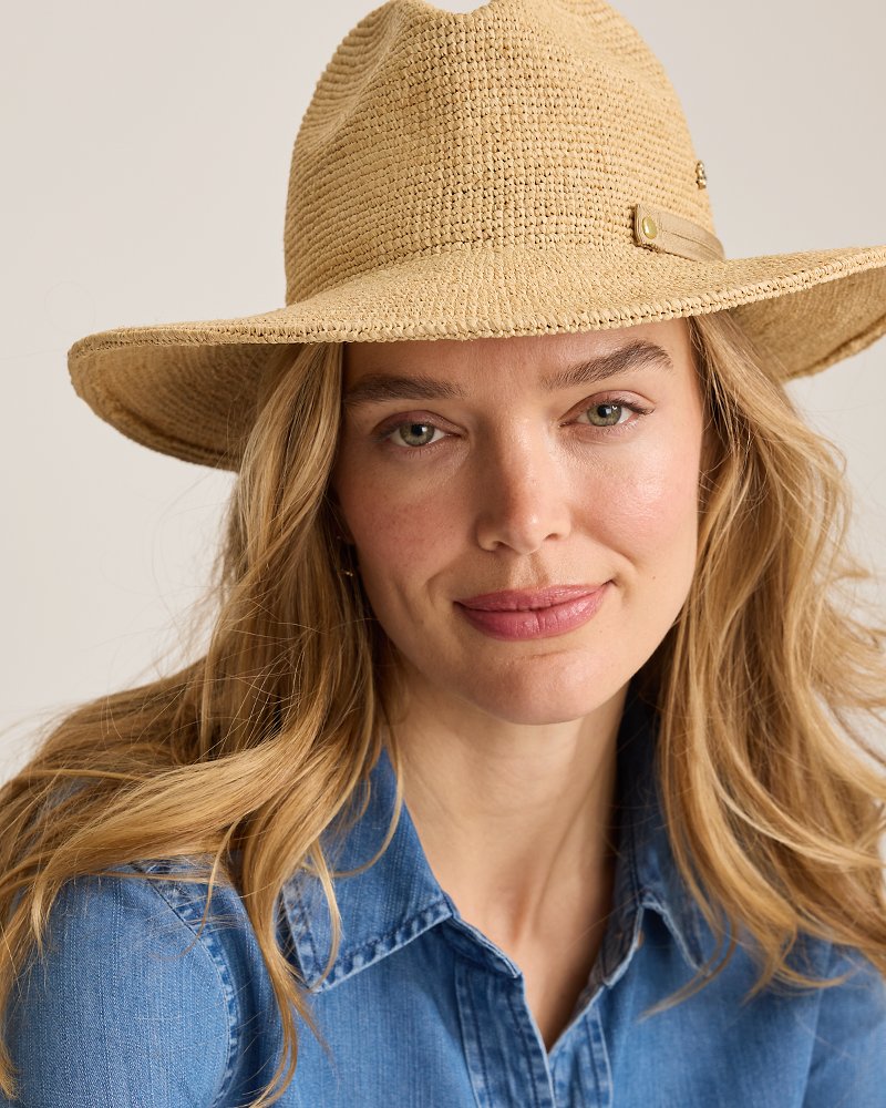 Elise Crochet Raffia Packable Hat