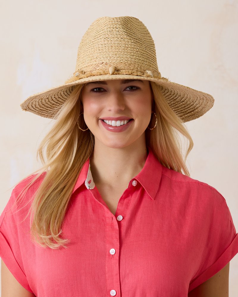 TOMMY BAHAMA WOMEN'S Straw Sun Hat Black White Crochet Floppy Brim