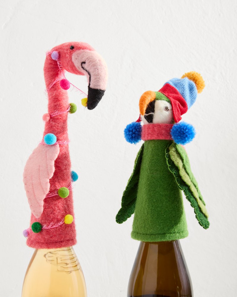 Flamingo & Parrot Bottle Topper Set