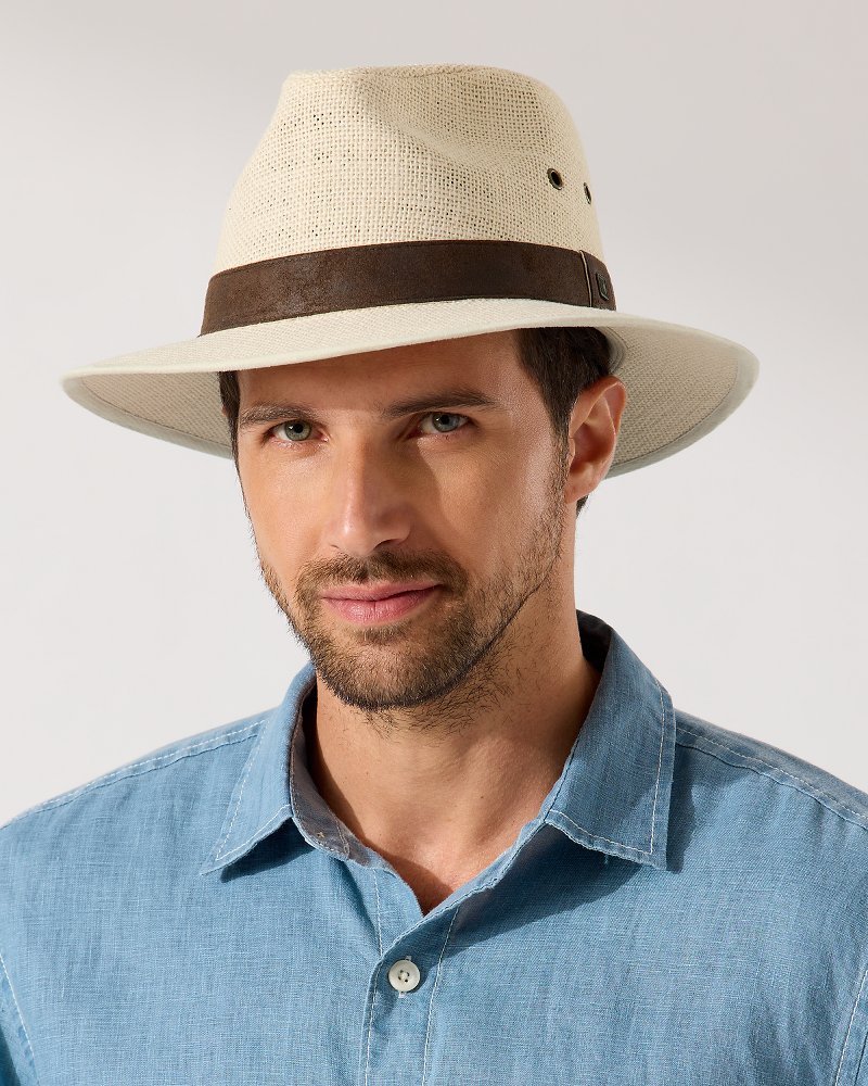 TOMMY BAHAMA FREE * MENS PANAMA STRAW FEDORA HAT * NEW VENTED OUTBACK SUN  GOLF