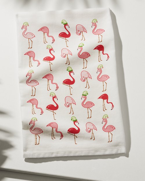 Flamingo Santa Tea Towel