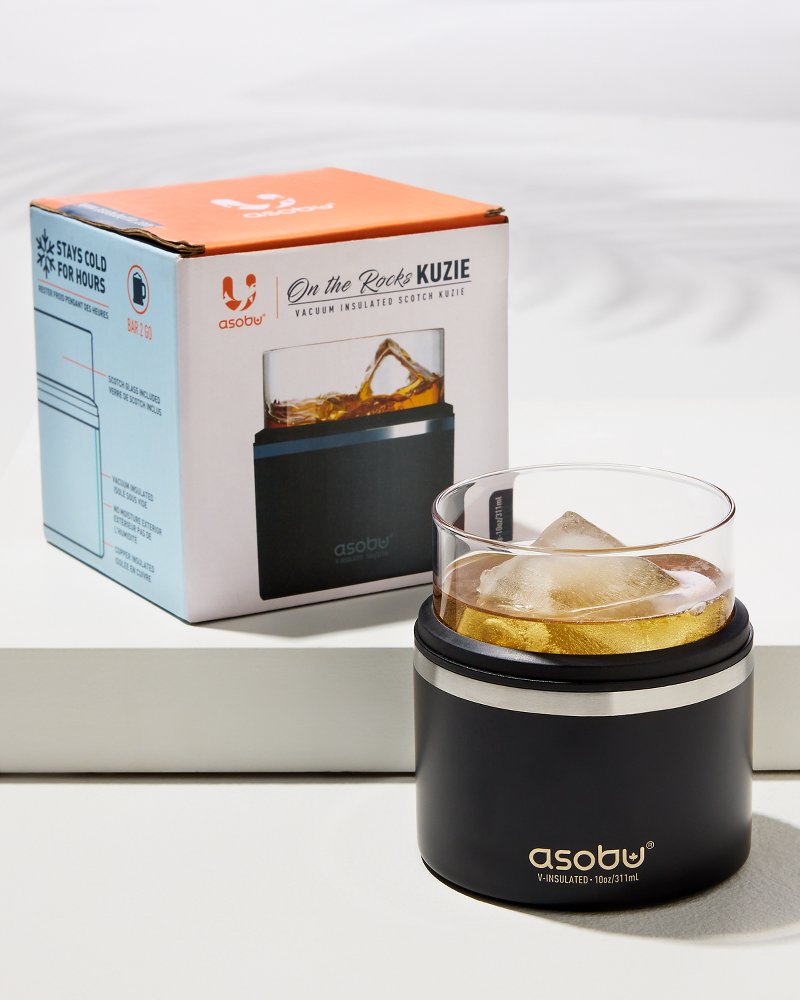 asobu Whiskey Glass with Insulated Stainless Steel Sleeve, 10.5 ounces  (Black)