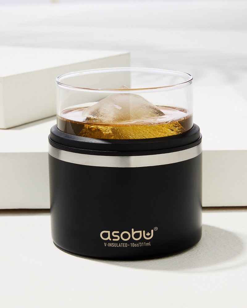 asobu Whiskey Glass with Insulated Stainless Steel Sleeve, 10.5 ounces  (Black)