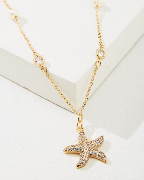Gold Crystal Starfish Pearl Necklace