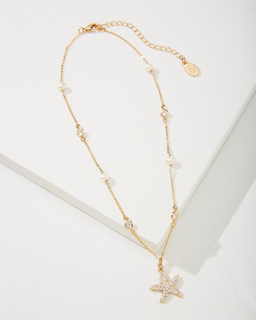 Crystal Collection Gold Starfish Pearl Necklace