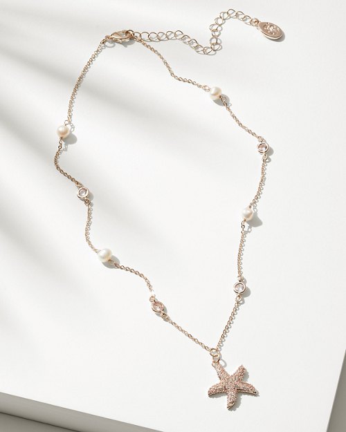 Crystal Collection Rose Gold Starfish Pearl Necklace