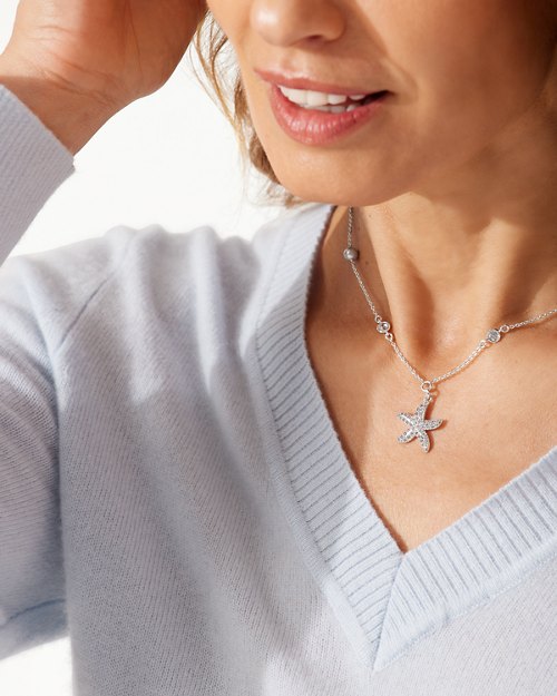 Silver Crystal Starfish Pearl Necklace