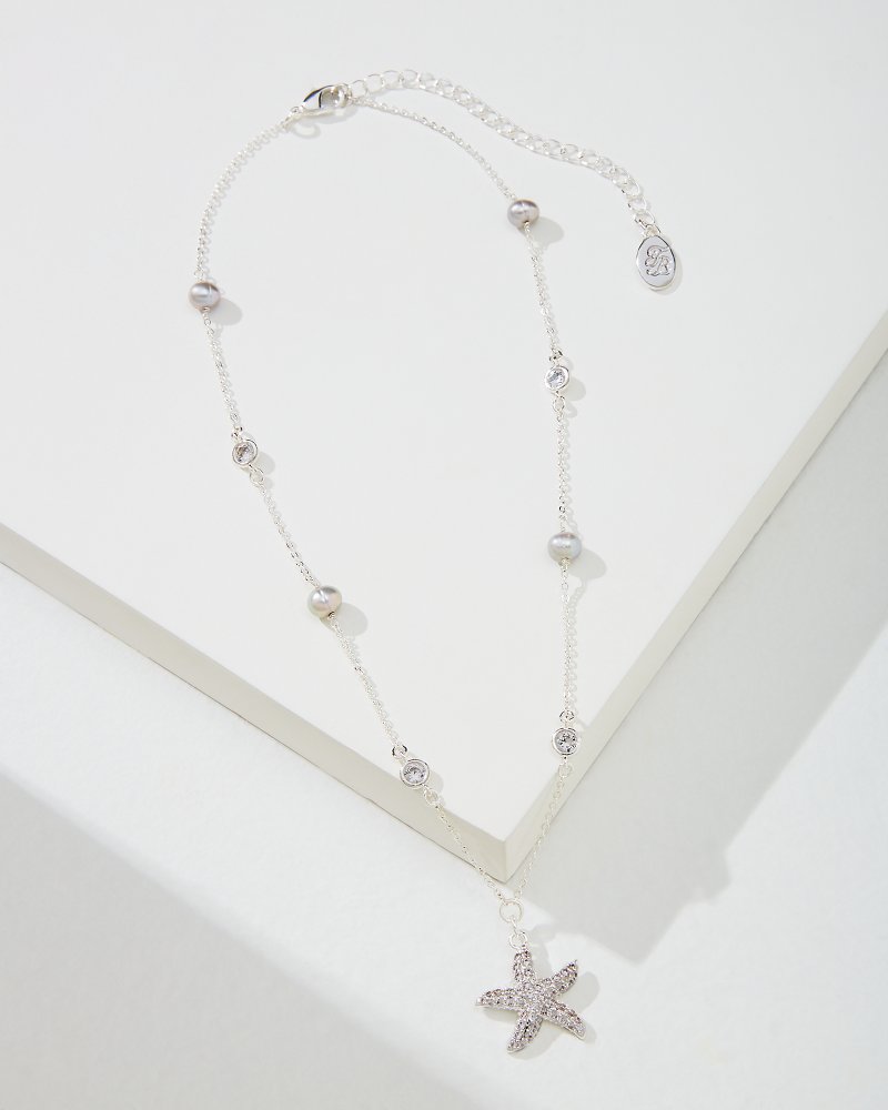 Crystal Collection Silver Starfish Pearl Necklace