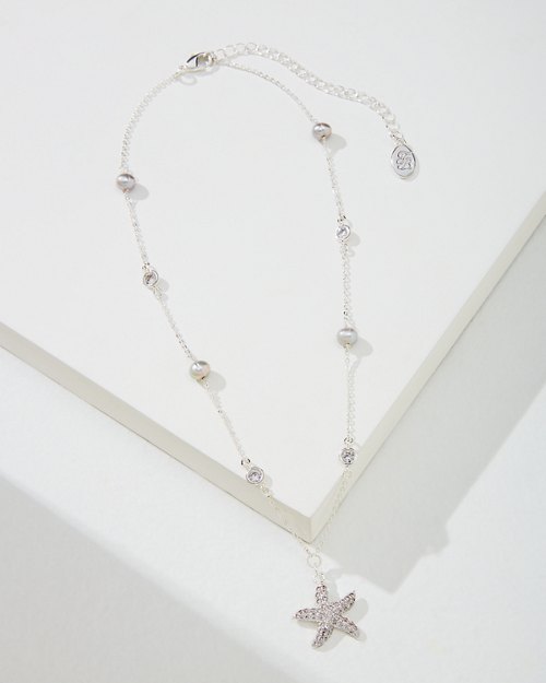 Crystal Collection Silver Starfish Pearl Necklace