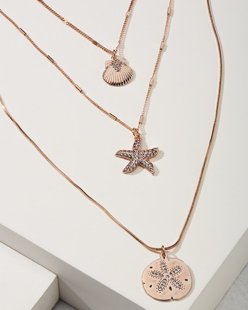 Rose Gold Crystal Shell Layered Necklace