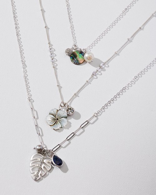 St. Barth's Layered Monstera Charm Necklace
