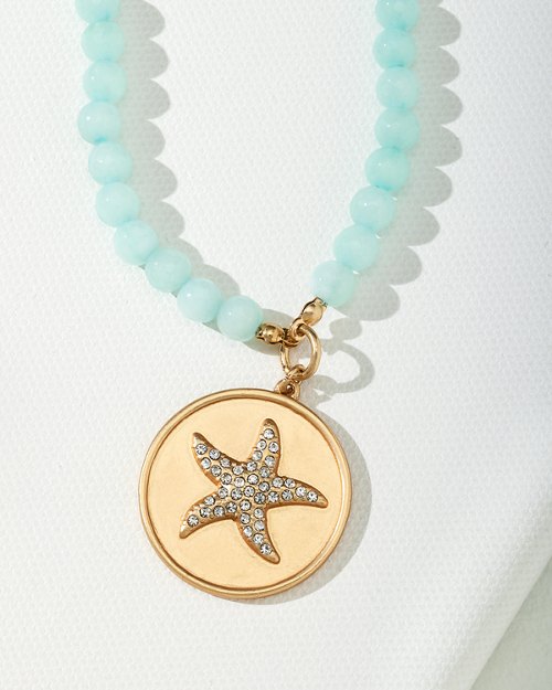 Turquoise Dreams Blue-Beaded Starfish Pendant Necklace