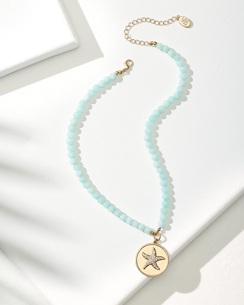 Turquoise Dreams Blue-Beaded Starfish Pendant Necklace