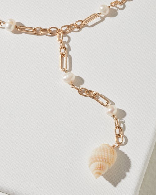 Sunny Days Pearl & Shell Lariat Necklace