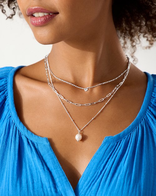 Crystal Collection Silver Layered Necklace